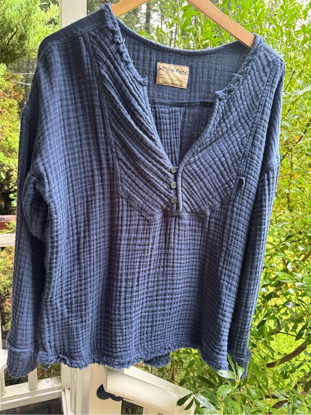 We The Free Blue Textured Waffle Long-Sleeve Top